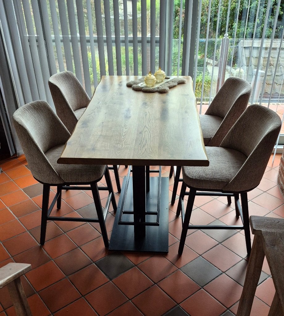 Eettafel voleiken blad en 4 stoelen, Huis en Inrichting, Tafels | Eettafels, Ophalen, 100 tot 150 cm, Country, 50 tot 100 cm
