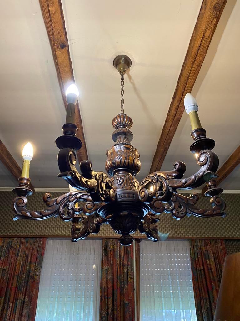 Retro vintage houten luster, Enlèvement, Utilisé, Bois