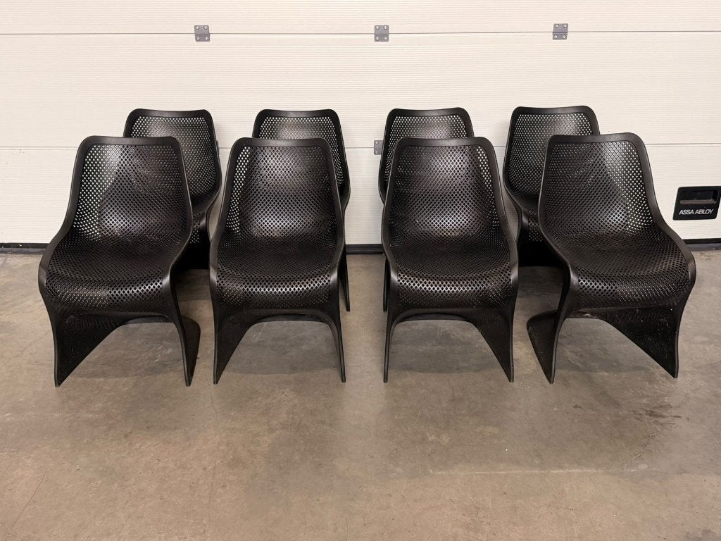 (50) Set van 8 zwarte duurdere design tuinstoelen., Ophalen, Zo goed als nieuw