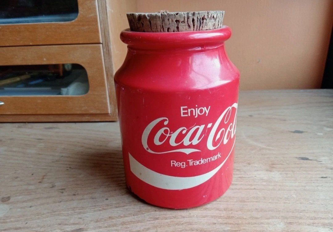 Vintage coca cola glazen pot met kurk, Verzamelen, Merken en Reclamevoorwerpen, Verzenden, Gebruikt