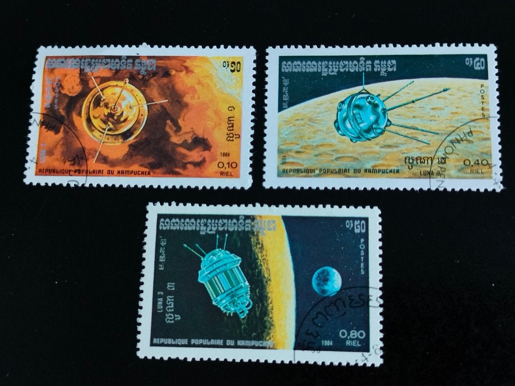 Cambodja 1984 - ruimtevaart, satellieten, Luna, Verzenden, Gestempeld, Zuidoost-Azië