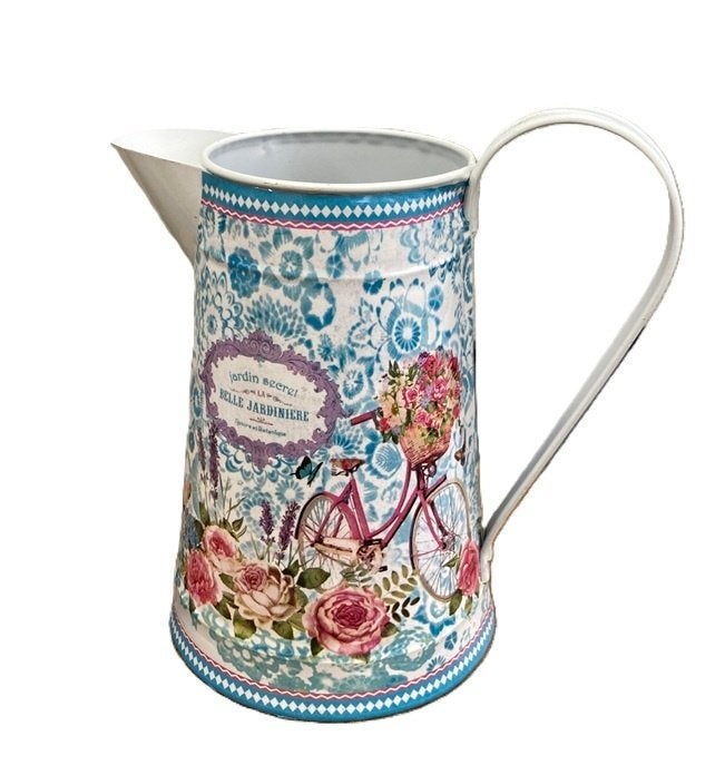 FLOWERPOT BROCANTE SCHENKKAN PRINT BLOEMEN EN FIETS 18 cm, Ophalen of Verzenden