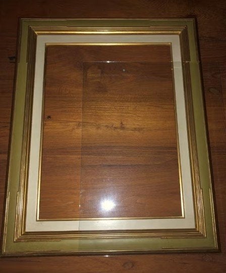Cadre ancien avec vitrail (L52 x H42 cm), Fait main, 52 cm, 38 cm, Comme neuf