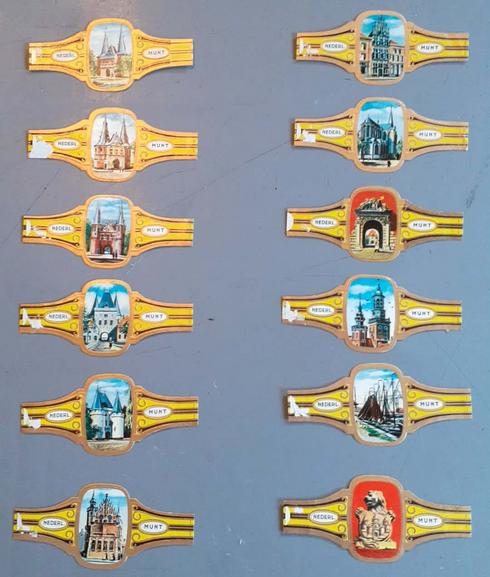 12 bagues de cigare thème porte fortifiées néerlandaise, Ophalen of Verzenden, Gebruikt, Sigarenbandjes