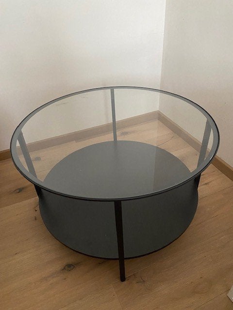 Table basse noire avec plateau en verre, Enlèvement, Comme neuf, Rond, Verre
