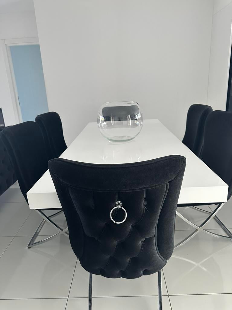 Grote Moderne Witte Hoogglans Eettafel, Enlèvement, Utilisé, Modern, Moins de 4 chaises