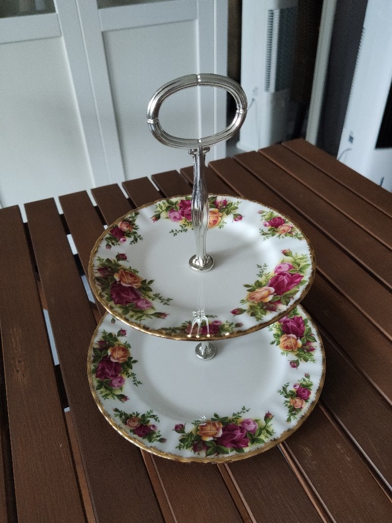 Taartenrek met 2 niveaus - Royal Albert, Ophalen, Gebruikt, Etagère, Met handvat