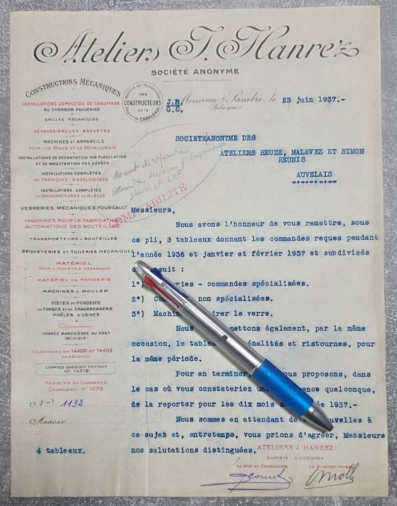 Auvelais+Monceau sur sambre+Charles Heuze+Glacerie+Hanrez, Enlèvement, 1920 à 1940, Non affranchie, Namur