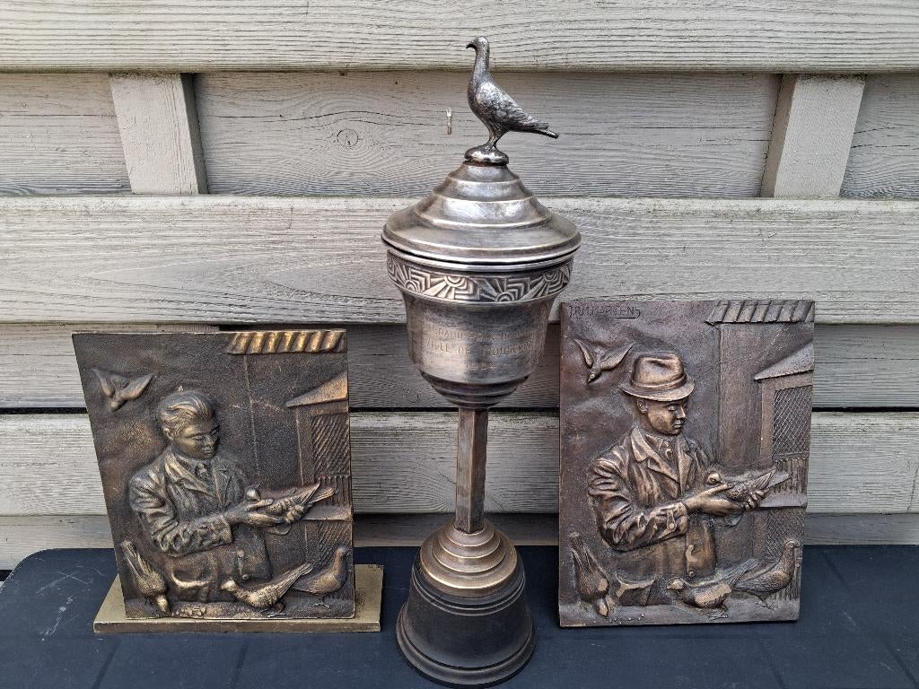 bronzen plaketten duivensport / duiven, Antiek en Kunst, Ophalen of Verzenden, Brons
