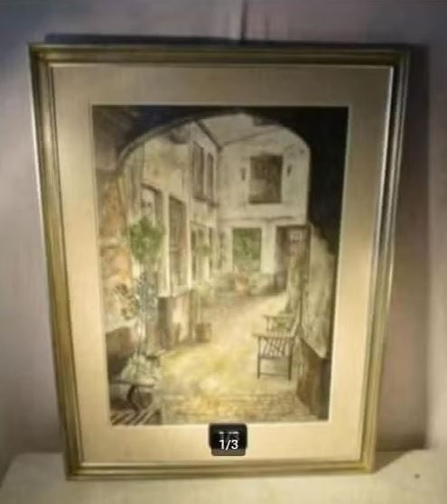 Mooi Oud Aquarel 'Gezellige Binnenkoer' - Suykerbuyk, Ophalen of Verzenden, Origineel werk, Aquarel, Stads- / dorpsgezicht