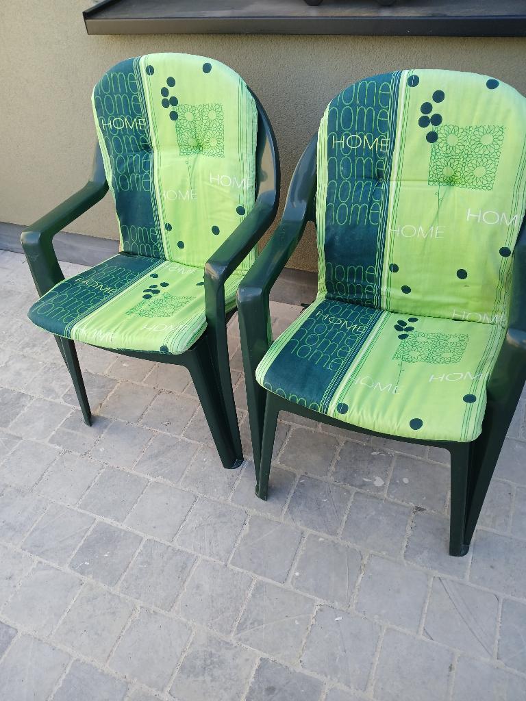 2 tuinstoelen met tuinkussen, Tuin en Terras, Ophalen, Gebruikt, Kunststof, Stapelbaar