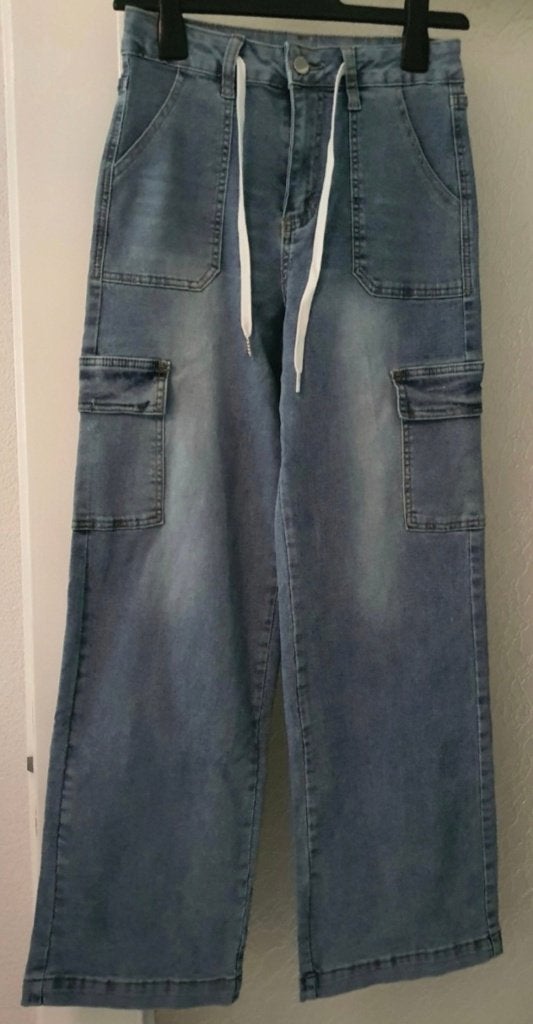 Stoere Jeans / Cargo Spijkerbroek met Trekkoord – Maat:S, Vêtements | Femmes, Enlèvement ou Envoi, Neuf, Bleu, Autres tailles de jeans