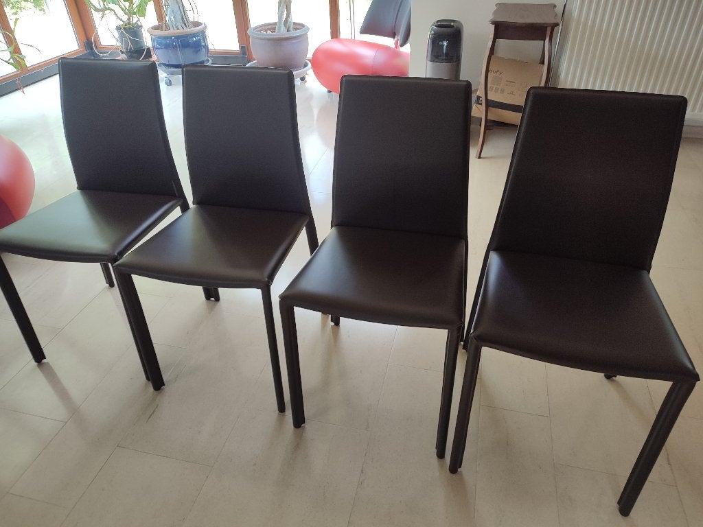 Lot de 8 chaises de salle à manger en cuir véritable, Maison & Meubles, Comme neuf, Enlèvement, Cinq, Six Chaises ou plus, Bois