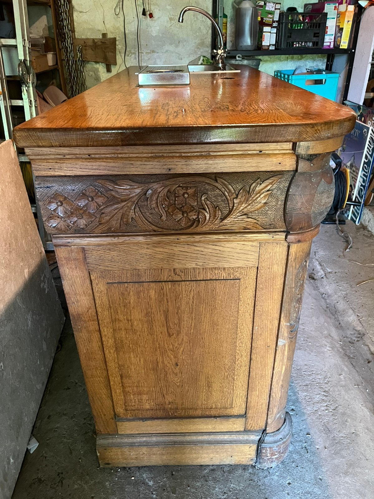 Bar ancien en bois massif L x l x h 160 x 60 x 100, Enlèvement