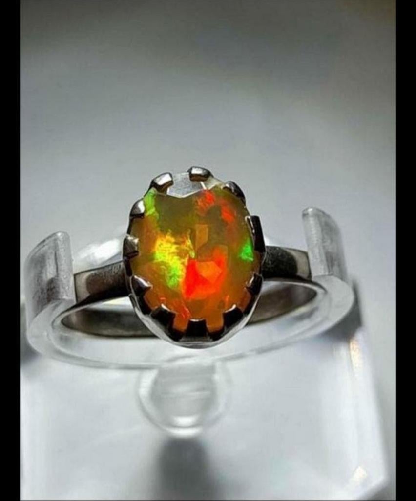Bague en argent massif 925 avec superbe opale d'Éthiopie, Neuf, Enlèvement, Argent, Argent
