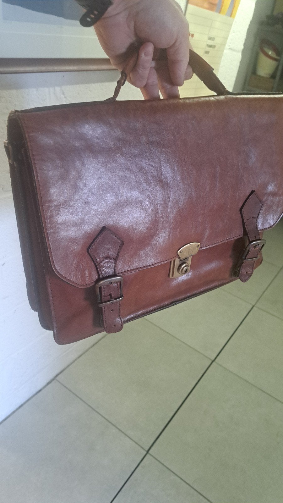 mooie retro vintage lederen cognackleurige akten- boekentas, Minder dan 30 cm, Bruin, Aktetas of Boekentas, Ophalen of Verzenden