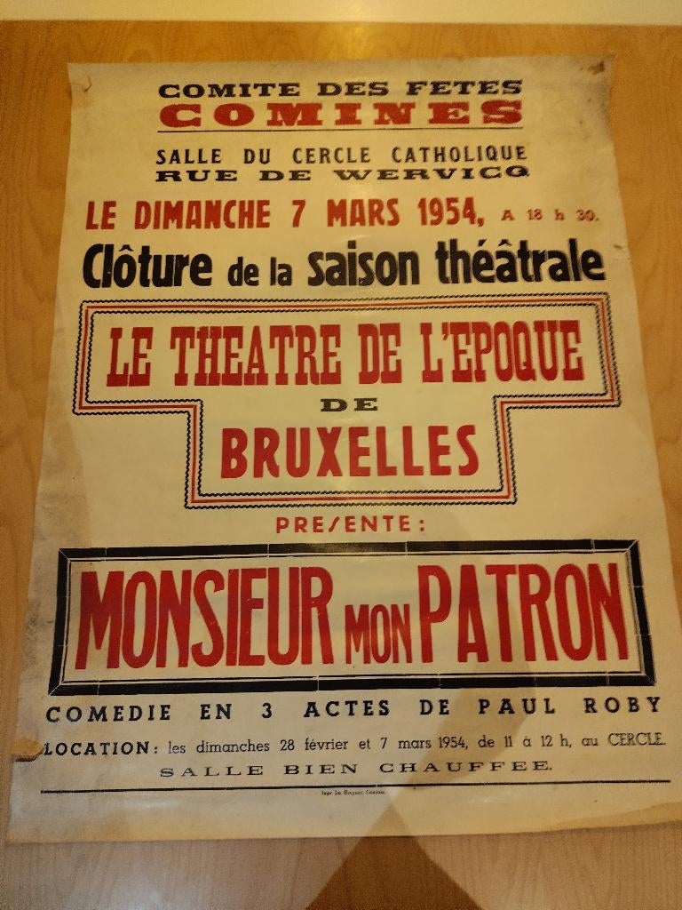 Affiche 1954 Committee des Fetes Comines, Enlèvement ou Envoi, Utilisé