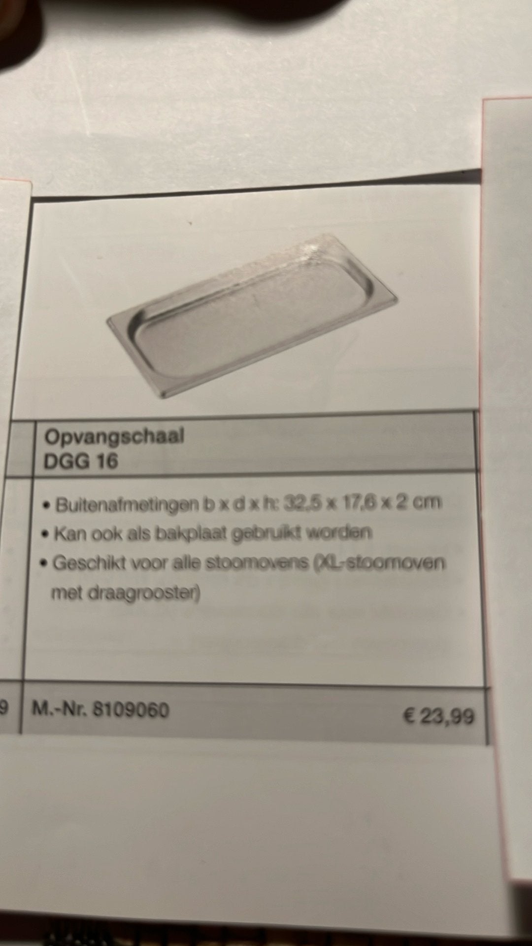 Opvangschaal voor stoomoven, Ophalen, Zo goed als nieuw, Miele, Stoomoven