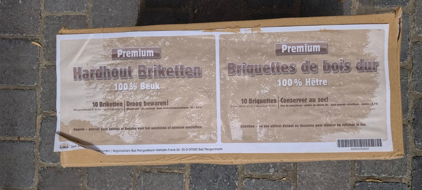 Doos met 10 briketten van beukenhout, Ophalen, Beukenhout, Blokken