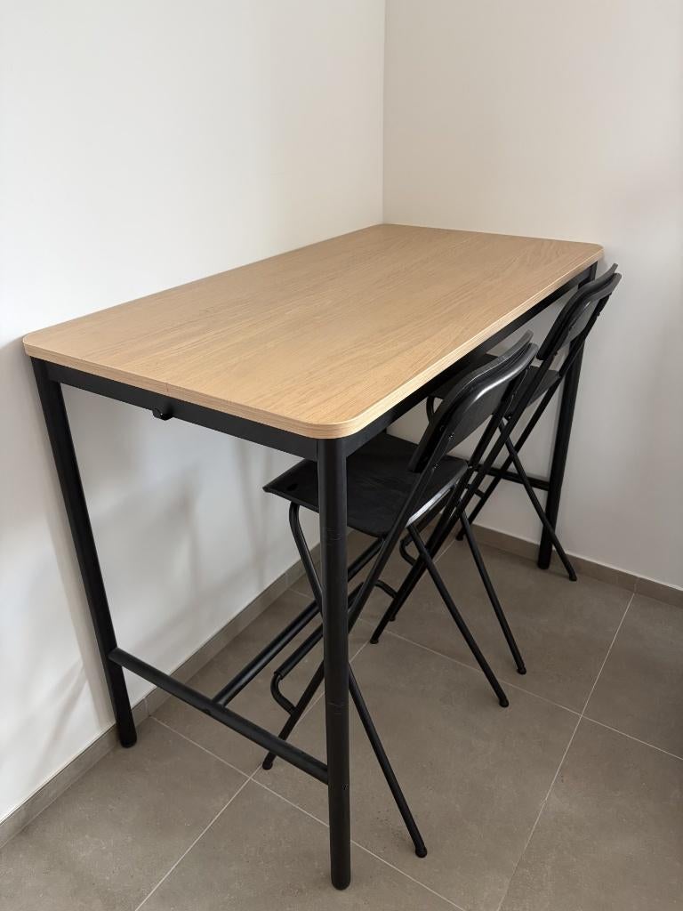 Table haute + 6 chaises hautes (pliables), Maison & Meubles, Tables | Tables mange-debout, Comme neuf, Enlèvement