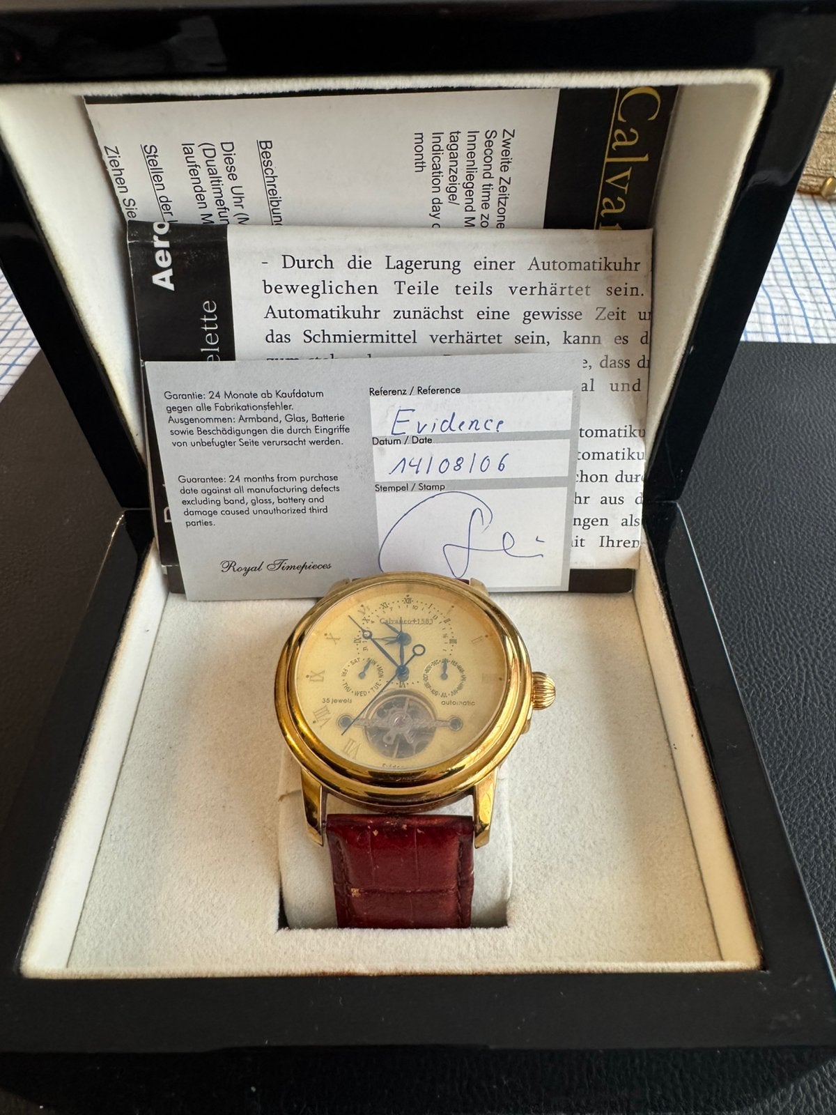 Calvaneo 1583 Evidence Gold Automatisch Horloge– Full Set, Enlèvement ou Envoi, Comme neuf