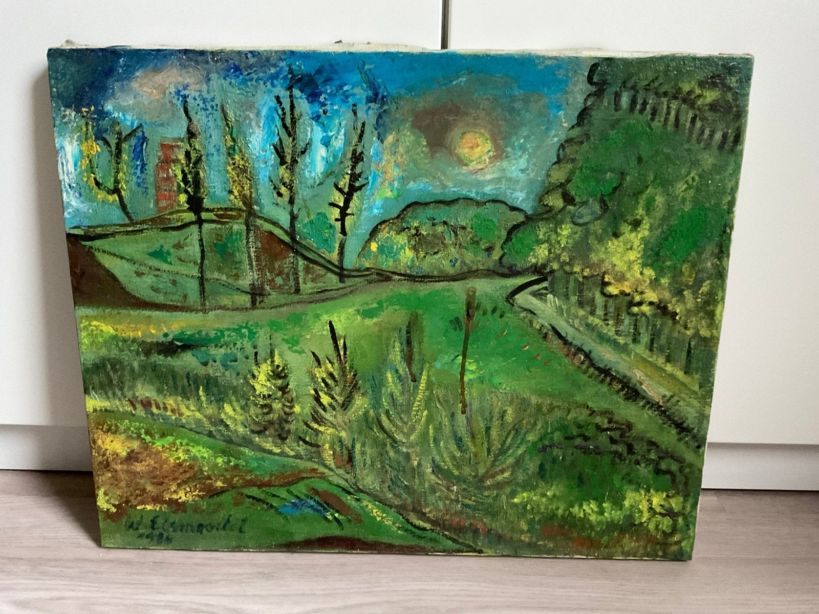 Schilderij met landschap en bomen, Antiek en Kunst, Ophalen of Verzenden