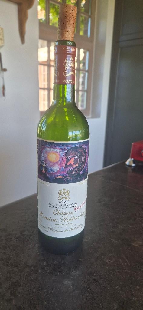 Fles wijn leeg Mouton rotshild 1998, Ophalen of Verzenden, Gebruikt, Rode wijn