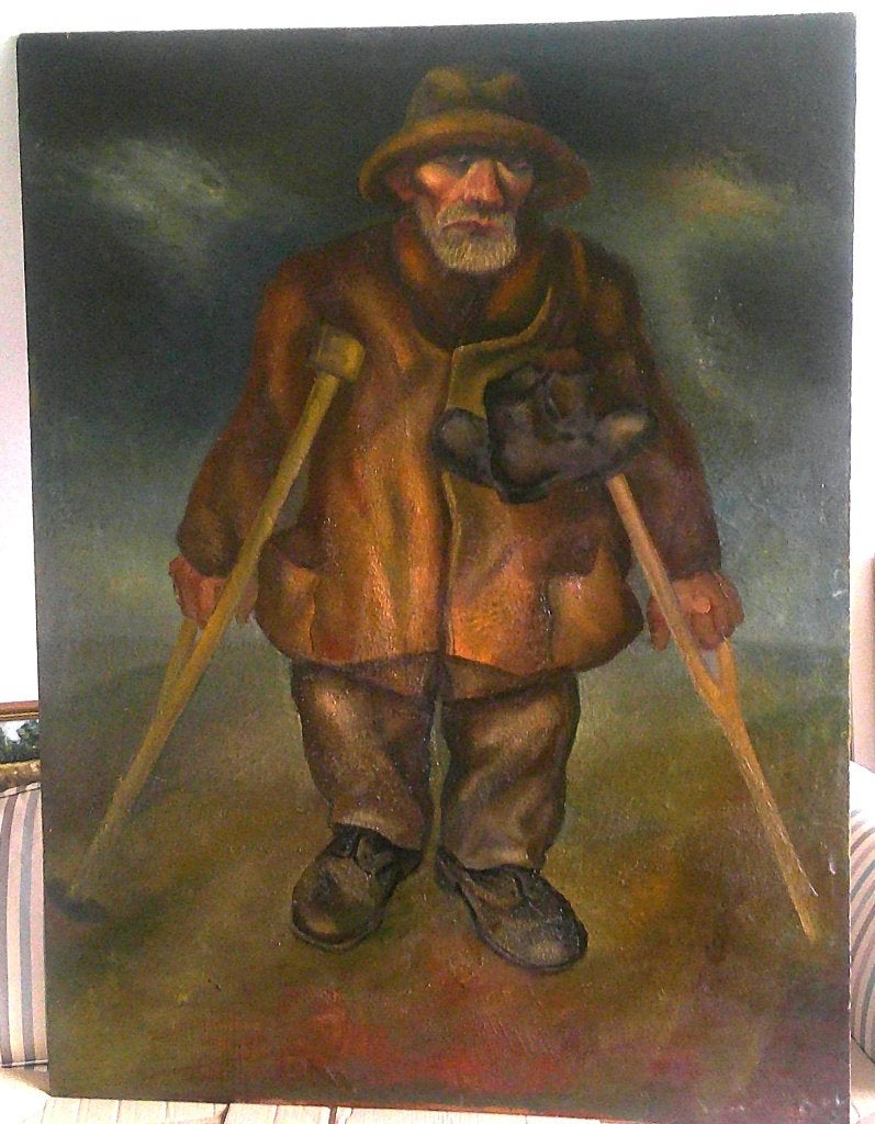GROOT - Man lopend op krukken - Christiaan de Moor 1899-1981, Antiek en Kunst, Ophalen, Paneel, Portret of Personen, Impressionistisch