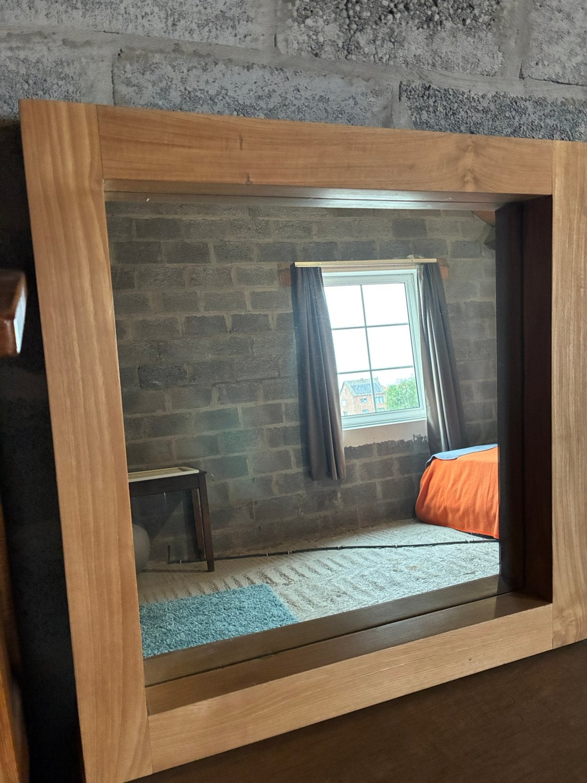 Grote massieve teak spiegel, Huis en Inrichting, Woonaccessoires | Spiegels, Ophalen, Zo goed als nieuw