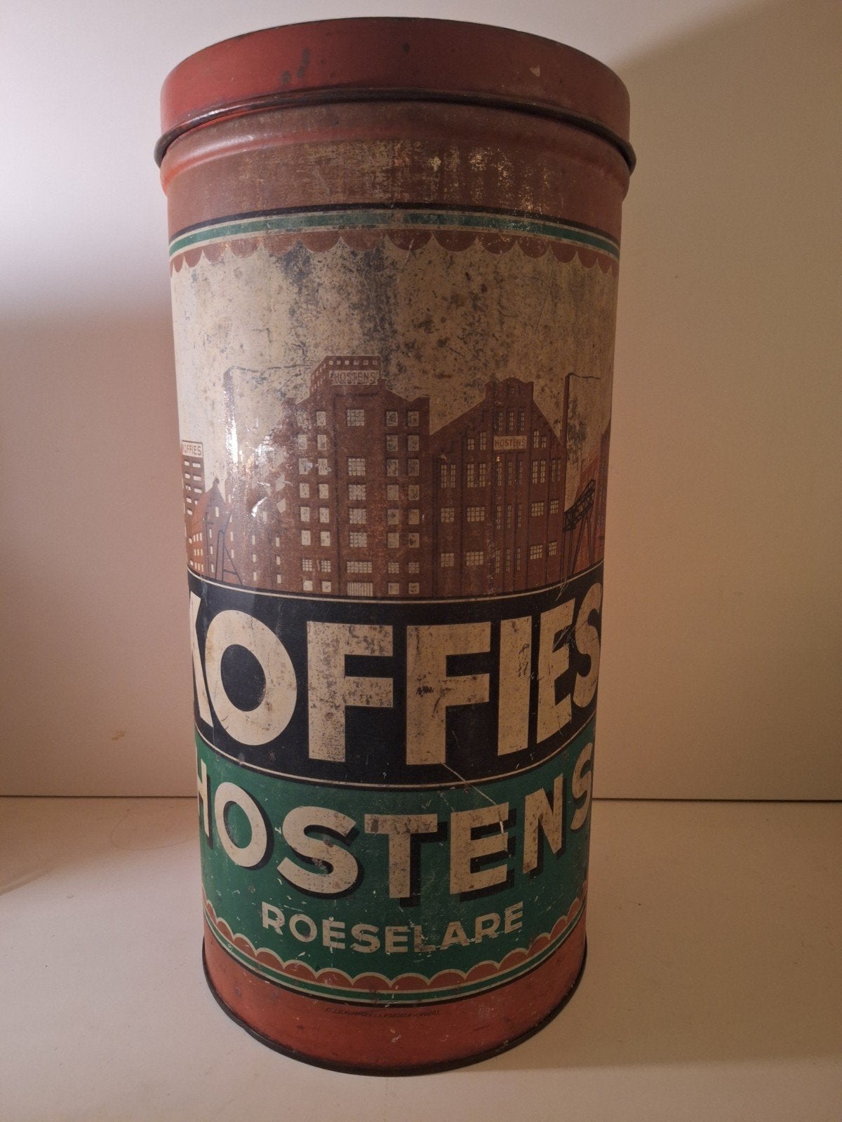 oud groot zeldzaam koffieblik koffies Hostens Roeselare, Verzamelen, Ophalen