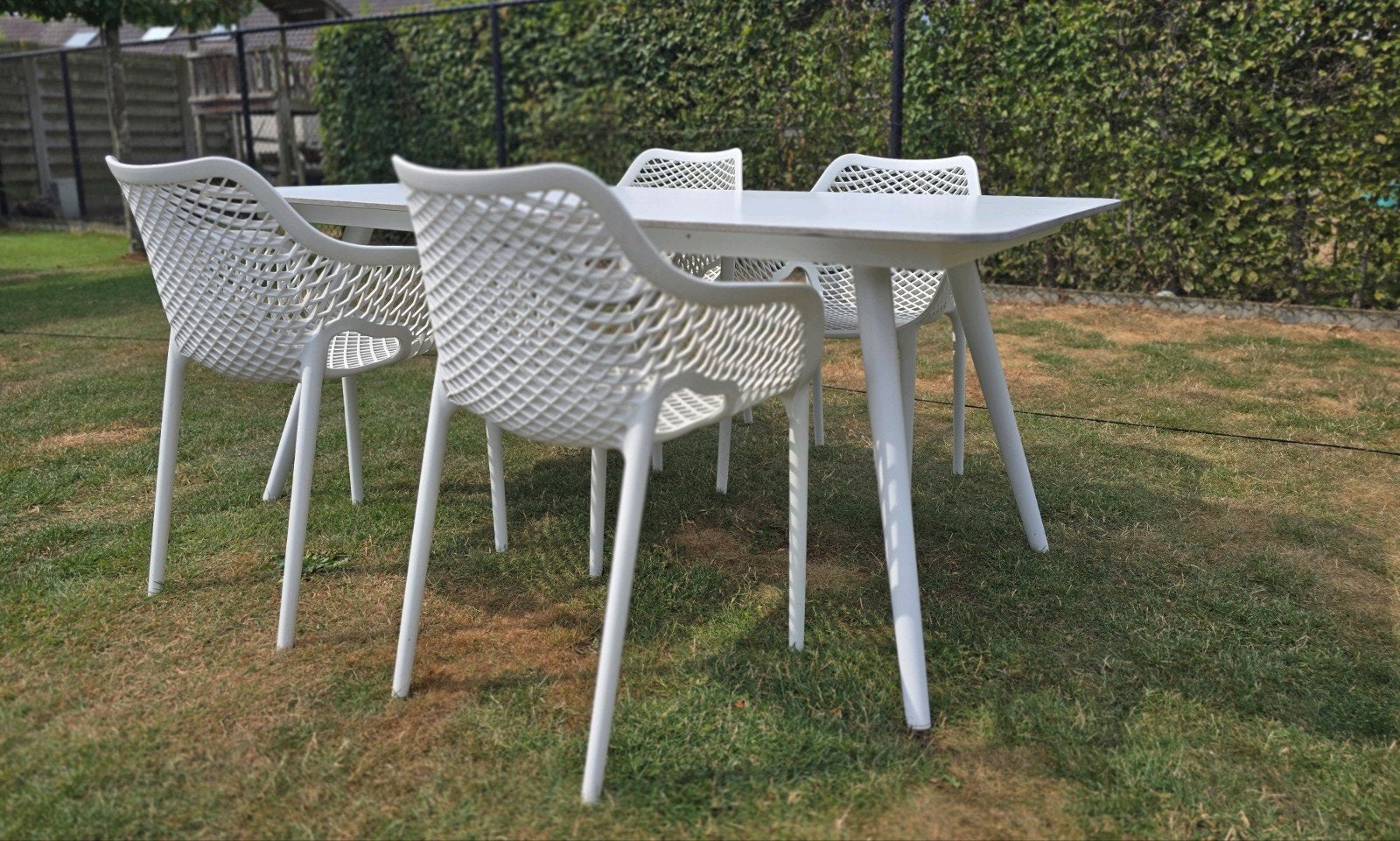 Tuinset | Moderne tuintafel + 4 of 6 stoelen | Wit, Table à dinner, Salons de jardin, Aluminium, Enlèvement