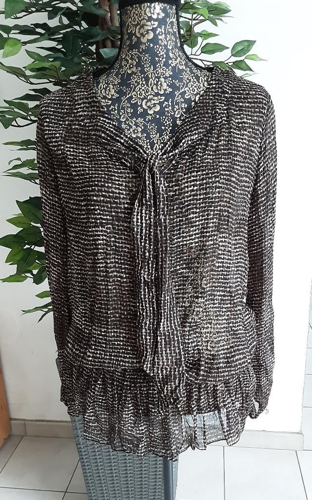 Blouse tunique col lavallière état neuf taille 40, Maat 38/40 (M), Overige kleuren, Cassis, Ophalen of Verzenden