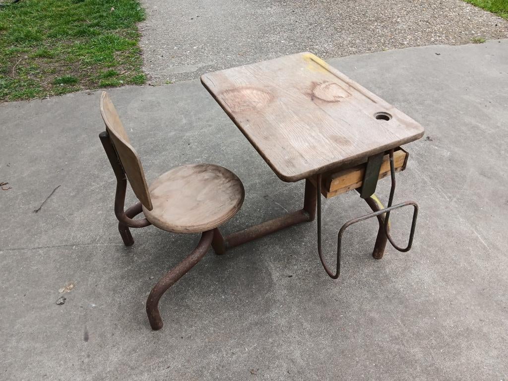 Frans school bureau, Antiek, Ophalen, Gebruikt, Hout