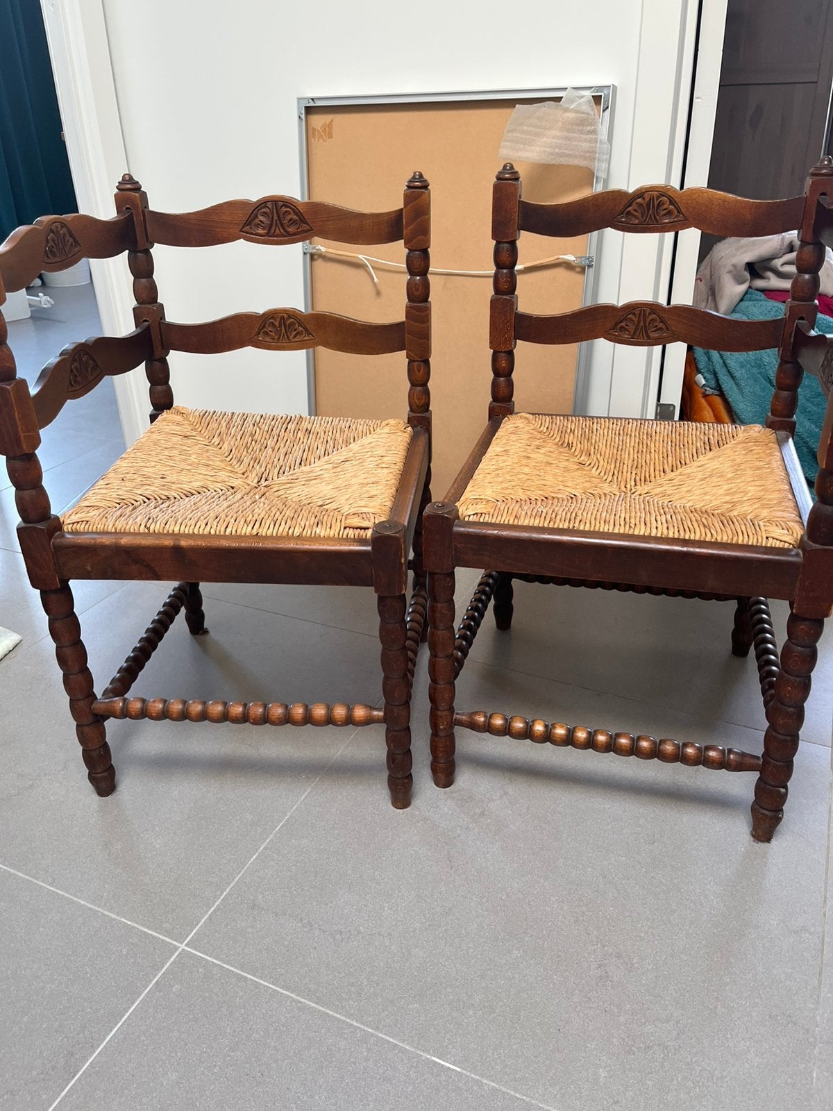 Houten rieten stoelen vintage 2 stuks, Ophalen