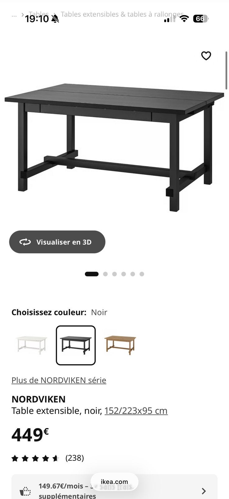 Table ikea NORDVIKEN, Enlèvement, Comme neuf