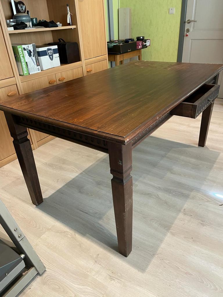 Donkerhouten eettafel in koloniale stijl, Ophalen, Gebruikt, Koloniaal, 50 tot 100 cm