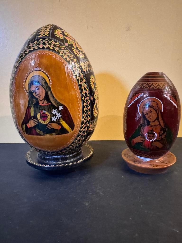 2 handgeschilderde Byzantijnse paaseieren, Antiek en Kunst, Ophalen of Verzenden