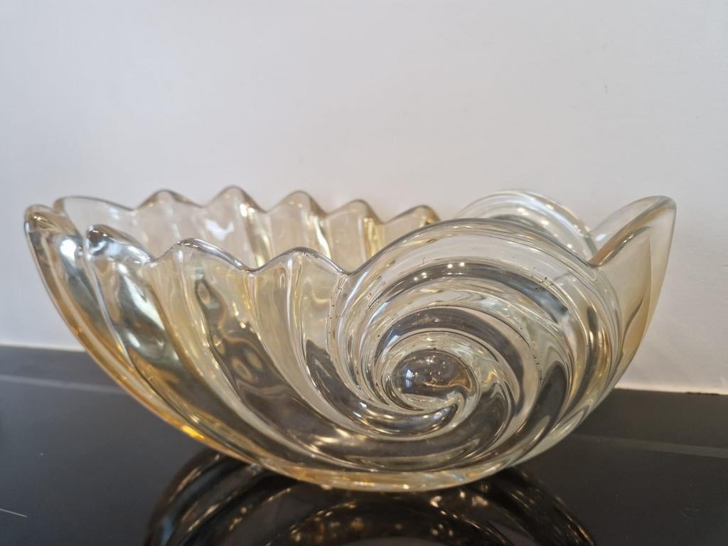 Crystal cream wave Walther glass , glazen schaal,  2,5 kilo, Schaal, Ophalen of Verzenden, Ovaal, Glas