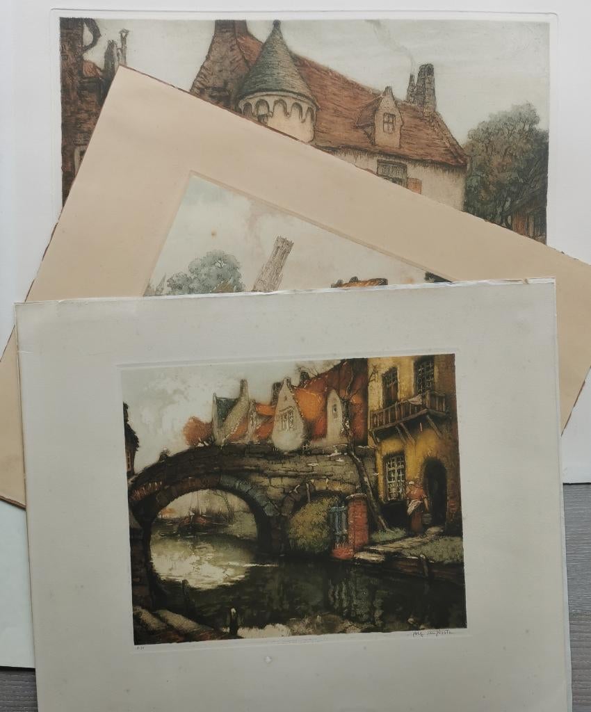 Alfred Van Neste 3x, Antiek en Kunst, Kunst | Etsen en Gravures, Ophalen of Verzenden