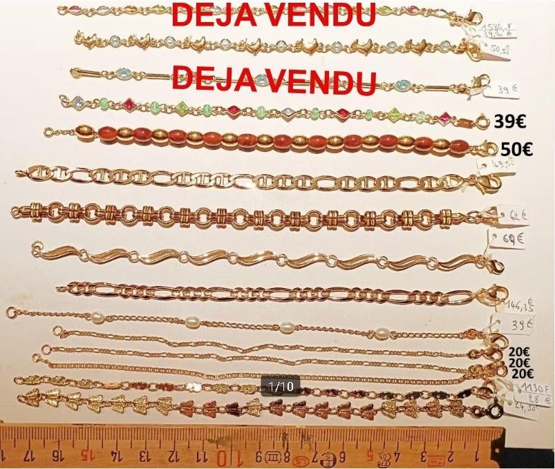 Bracelets articulés plaqué or (+ pierres): 16 à 18 cm, NEUFS, Bijoux, Sacs & Beauté, Bracelets, Neuf, Enlèvement ou Envoi, Avec bracelets à breloques ou perles