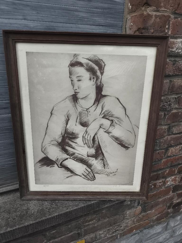 Lithographie femme signe Michel stievenart, Enlèvement ou Envoi