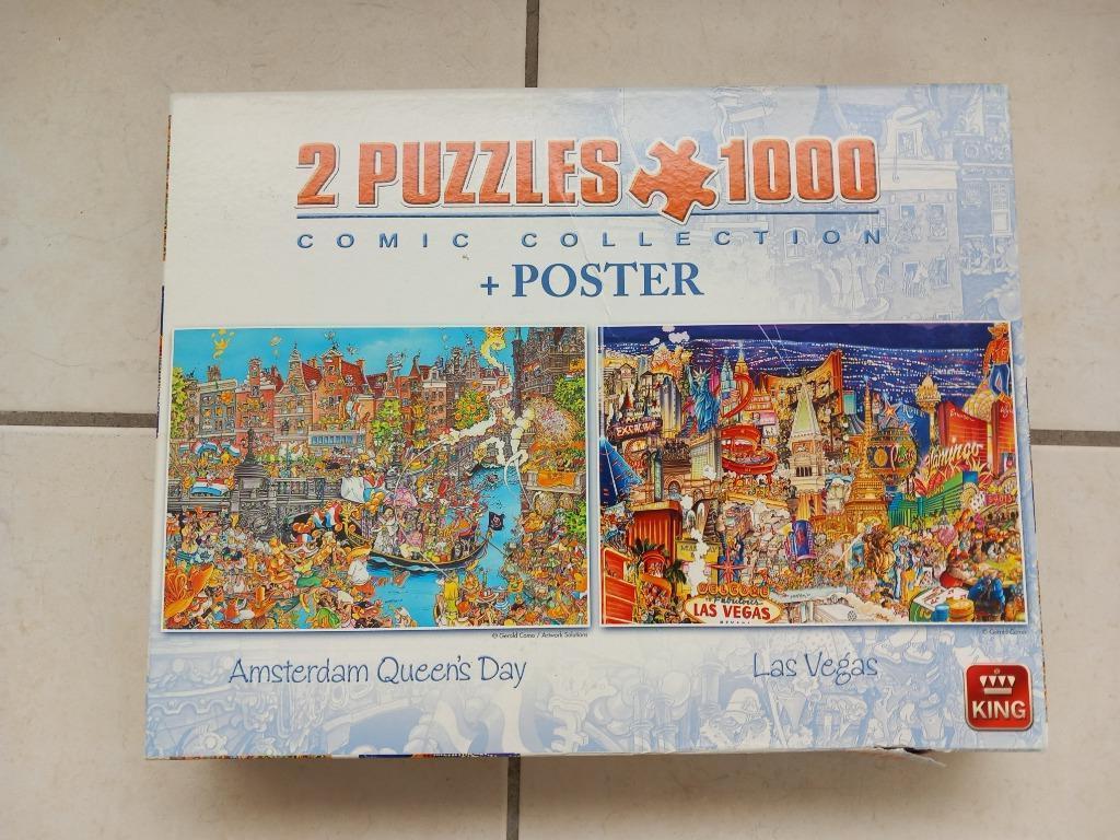 Comic Puzzelbox 2 x 1000 stukjes  - Amsterdam Queen's Day &, Ophalen, 500 t/m 1500 stukjes, Gebruikt, Legpuzzel