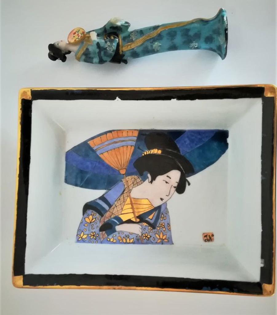 2 Geisha-porseleinen+1 Geishabeeldje, Verzenden