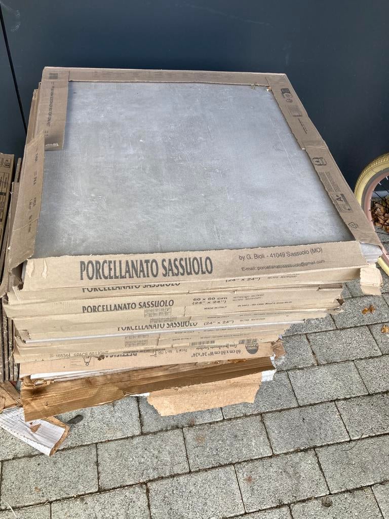 Lichtgrijze vloertegels 60x60 – 15 m² – Nieuw in doos, Ophalen, Zo goed als nieuw, Vloertegels