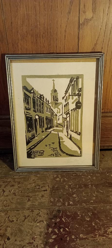 Gravure signée, 1952, Beffroi Tournai - 21x28, n185, Enlèvement ou Envoi, Gravure