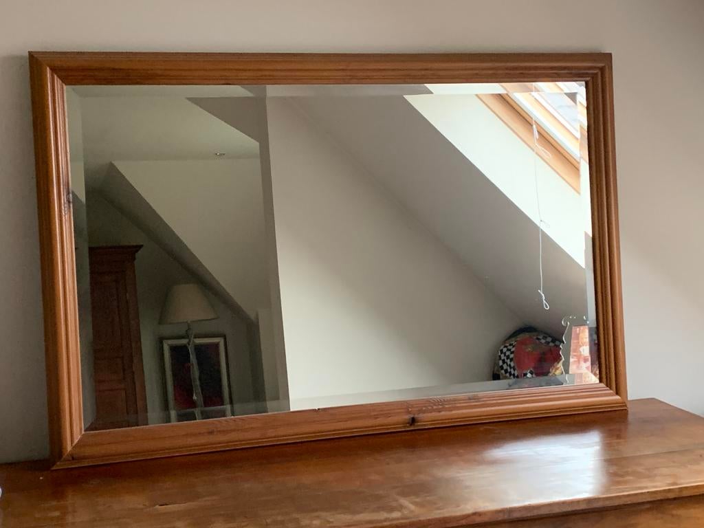 Geslepen spiegel met houten kader, Ophalen, Zo goed als nieuw