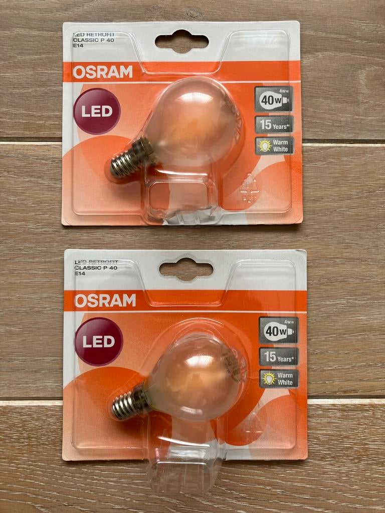 2 nieuwe Osram LED lampen 4W=40W 2700K E14 mat, Ophalen of Verzenden, Nieuw, E14 (klein), Led-lamp