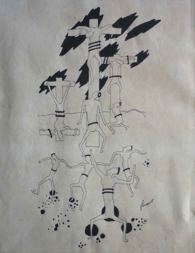 chinese inkt tekening Pierre-Louis Flouquet (1900-1967), Antiek en Kunst, Ophalen of Verzenden