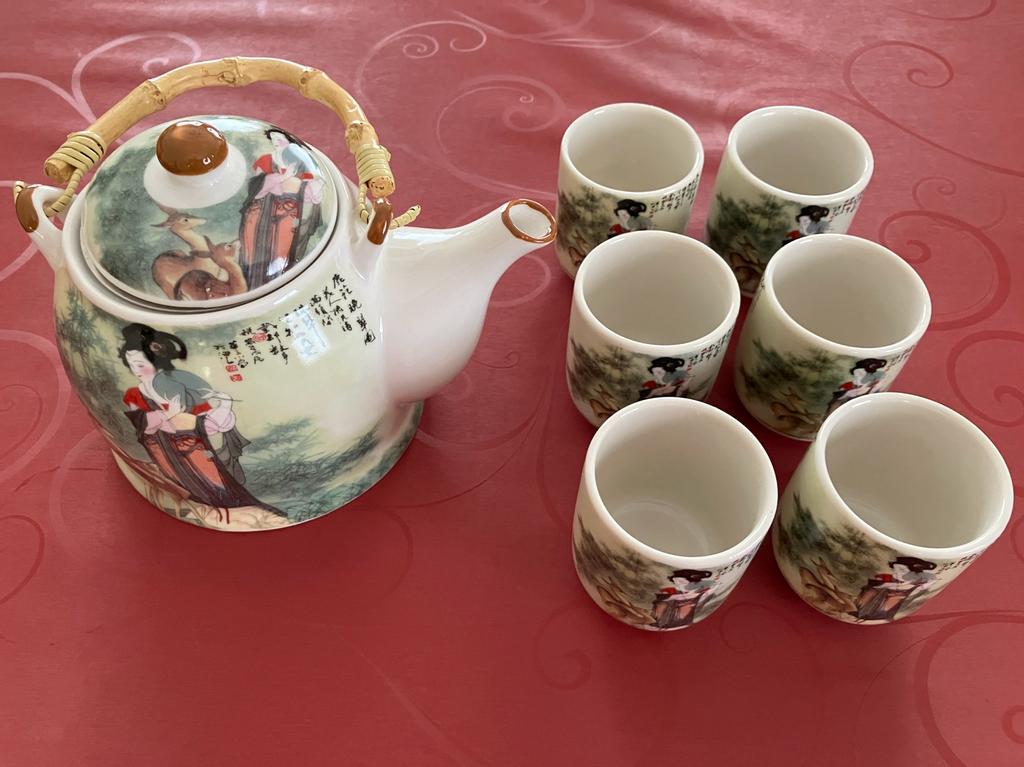 Nieuwe porseleine theeset met 6 kommetjes, Enlèvement ou Envoi, Neuf, Porcelaine