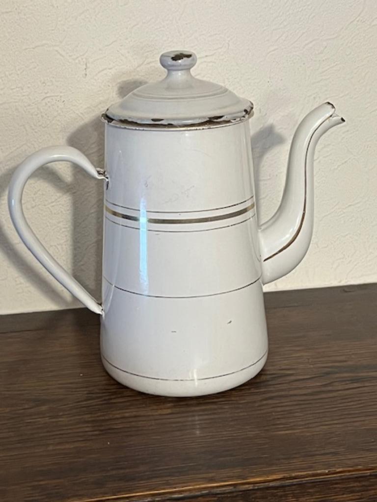 Antieke geëmailleerde koffiekan, klein model, Ophalen
